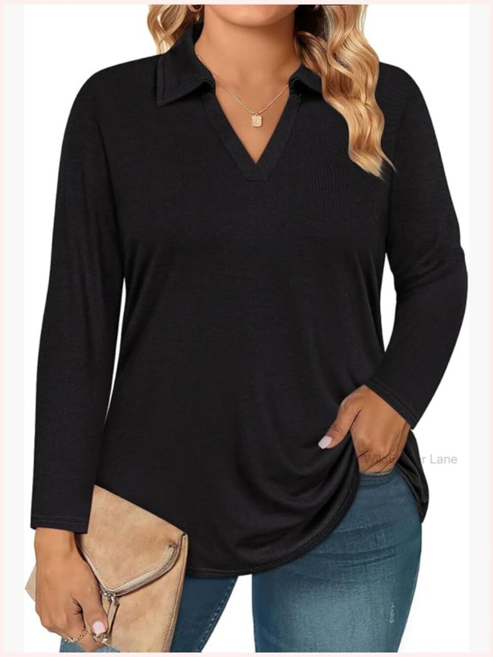 Plus Size Long Sleeve V Neck Polo Tops for Women Fall Winter XL-5XL